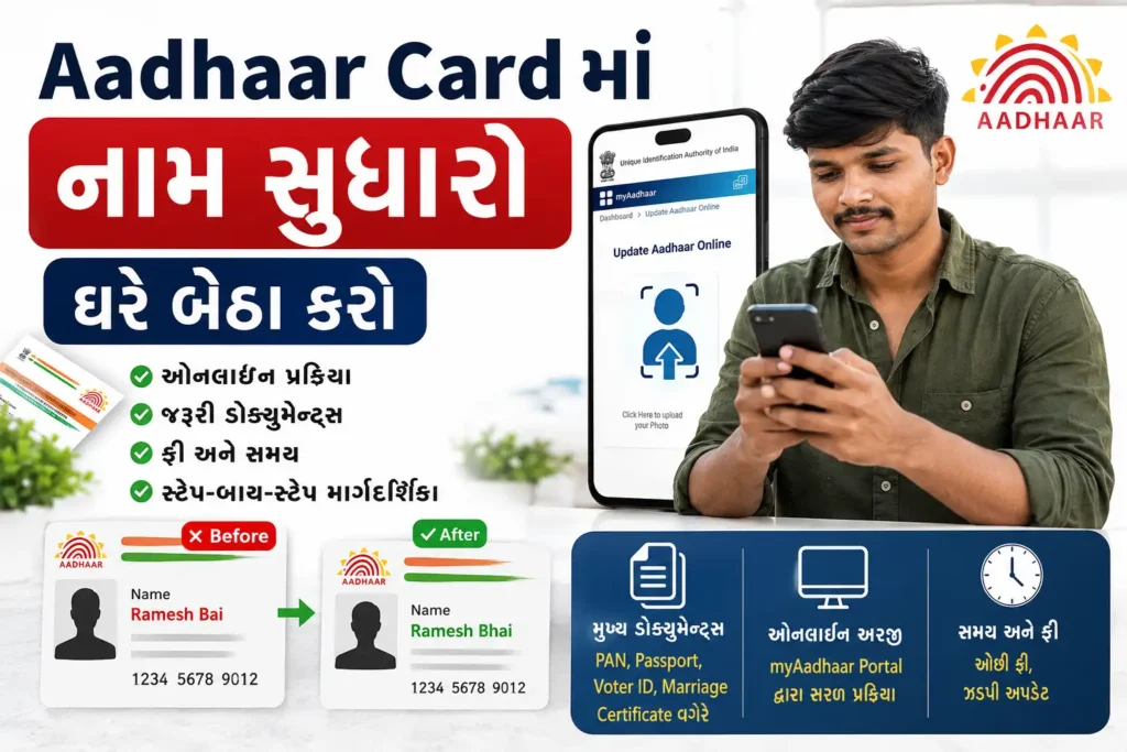 Aadhaar Card ma Name Sudharo Ghar Betha karo 2026